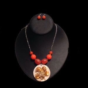 New Flower Disc Necklace and Earring Set